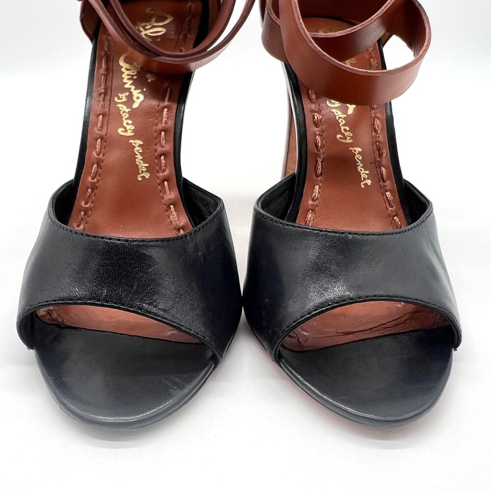 ALICE + OLIVIA Gwennie Ankle Wrap Strap Heels Womens 39 Black Brown Leather - Picture 12 of 14